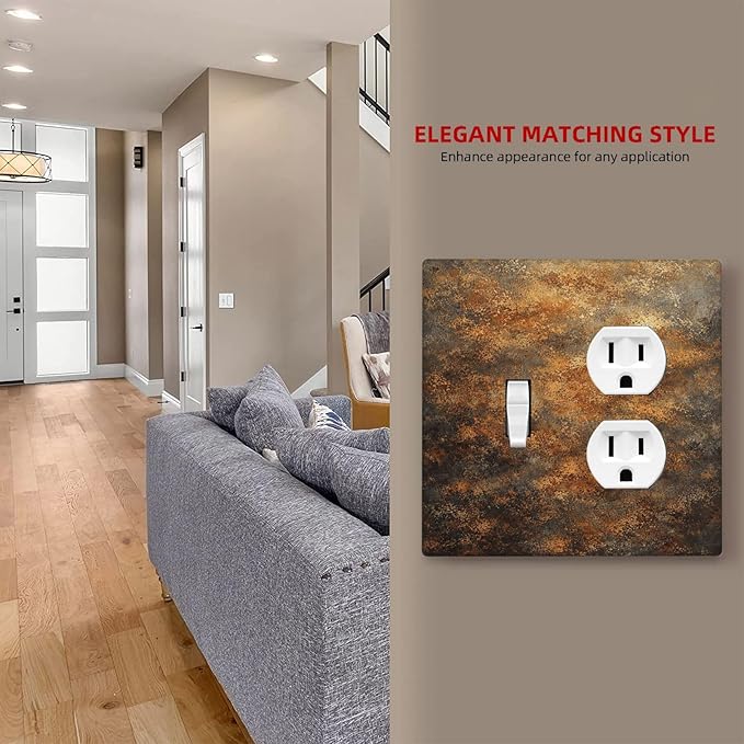 Decorative Outlet Covers Vintage Rust Pattern in Brown gold 2 Gang Light Switch Cover Plate Single Toggle Duplex Wall Plates for Electrical Outlets Switch Plate Covers for Home Decor