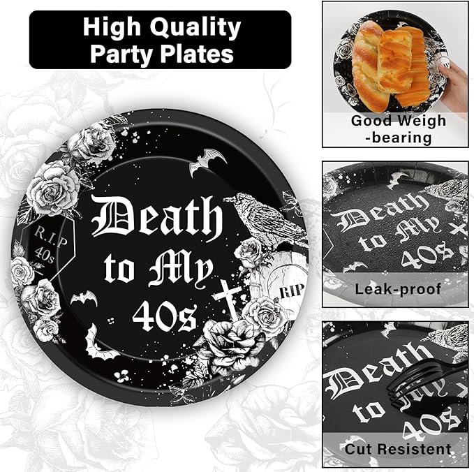 Qyeahkj 100 Pcs 50th Birthday Plates and Napkins Party Supplies Death To My forties Decorations Rip To My 40s Paper Tableware Set for Men Women 50th Birthday Funeral for My Party Favor Serve 25