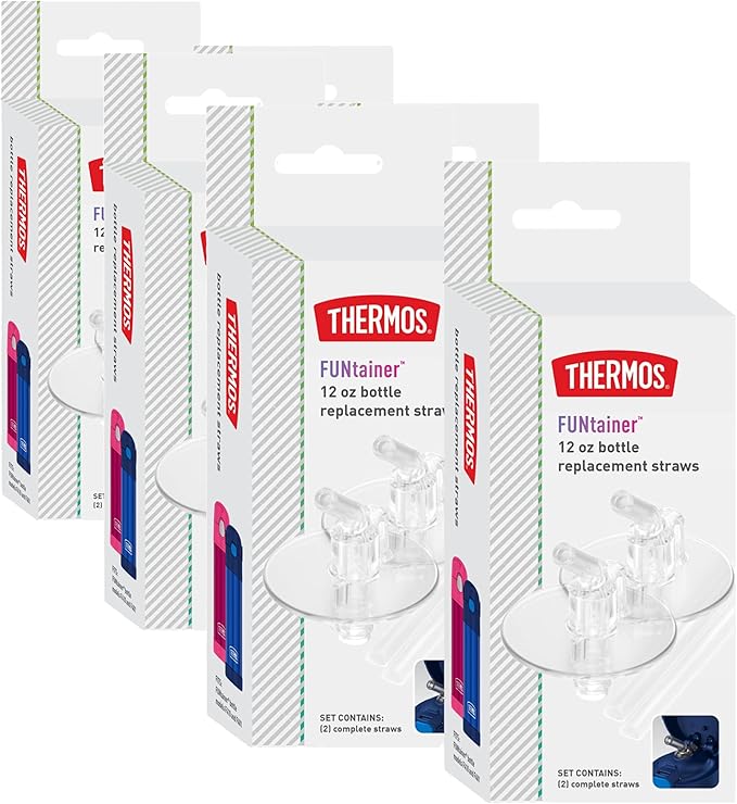 THERMOS FUNtainer Replacement Straws | For Kids Water Bottles | For 12 Ounce Bottles | 4 Straws, Pack of 3