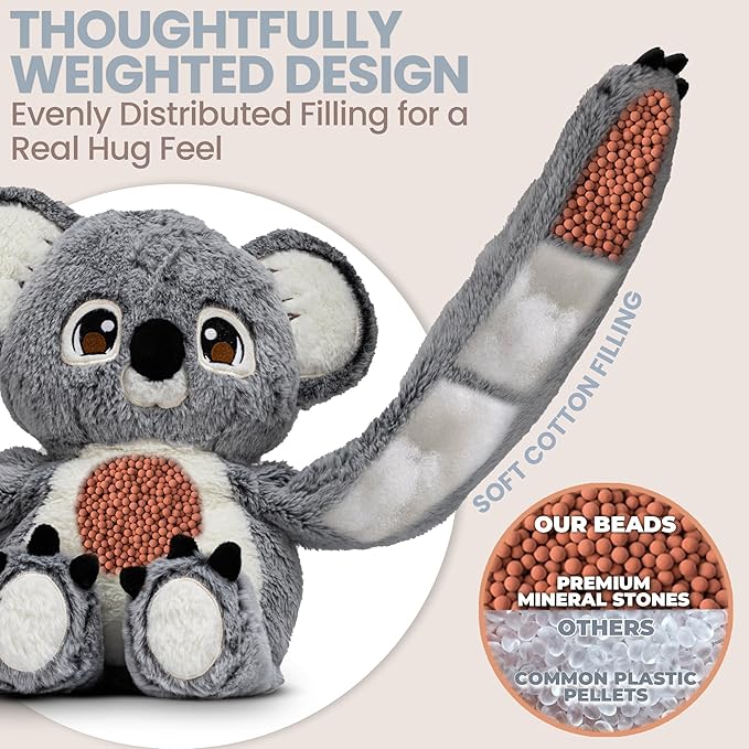 Huggle Healers Weighted Stuffed Animals for Adults, Teens and Kids - 36 Inch Long Plush Arms Grey Stuffed Animal for Hugs - 4.5lb Koala Plushies - Noa Koala