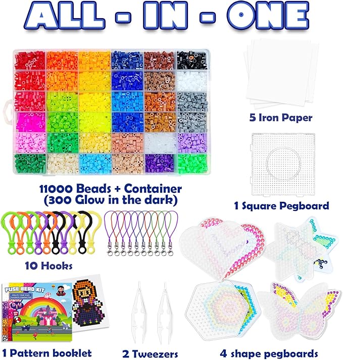 FUNZBO 11000 5mm Fuse Beads Kit - 36 Colors | 66 Patterns, Easter Arts and Crafts for Kids, Teens and Adults, Toys Crafts for Room Decorations, Birthday Gifts for Girls, Boys and Kids Age 5+