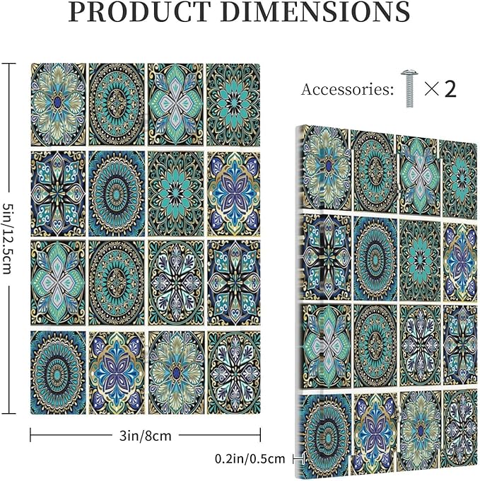 Light Switch Cover Plate Mandala Decorative Rustic Vintage Turquoise Pattern 1 Gang No Device Blank Electrical Wall Plates Faceplate Decorative Switch Plate for Bedroom Bathroom Decor
