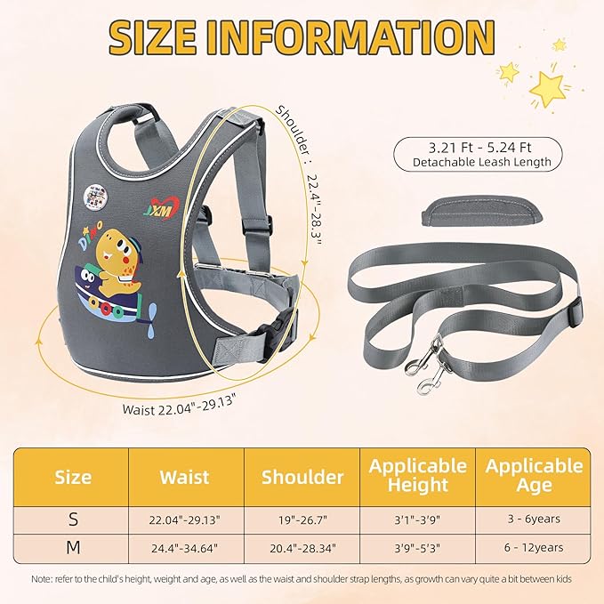 Safety Walking Harness for Kids 3-6, Anti-Elopement Vest Harness for Autism Special Needs ADHD, Reflective Leash with Grab Handle for Autistic, Active Children, Adjustable Tether for Travel and Crowds