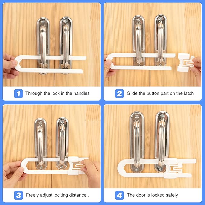 Vmaisi 8 Pack Baby Sliding Cabinet Locks - Adjustable U Shaped Child Safety Locks for Cabinets with Handles or Knobs, Childproof Latches for Kitchen Bathroom Storage Cupboards 8 Pack
