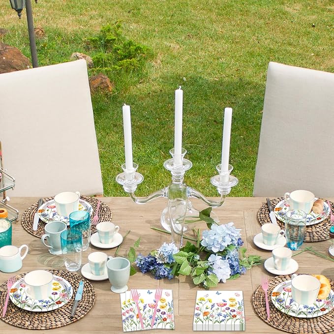 100 Pcs Spring Floral Party Supplies Set, Serves 25 – Disposable Flower Paper Plates, Napkins, and Forks, Garden Bloom Themed Tableware for Picnic, Tea Party, Birthday, and Mother’s Day Decorations