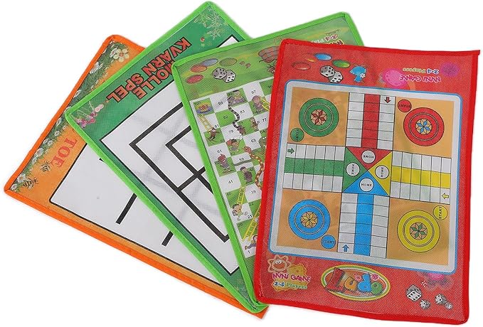 Snake and Ladder Chess Set Portable 4 in 1 Board Games for Kids and Family Indoor Outdoor Travel Activities Non Woven Fabric Lightweight 110g