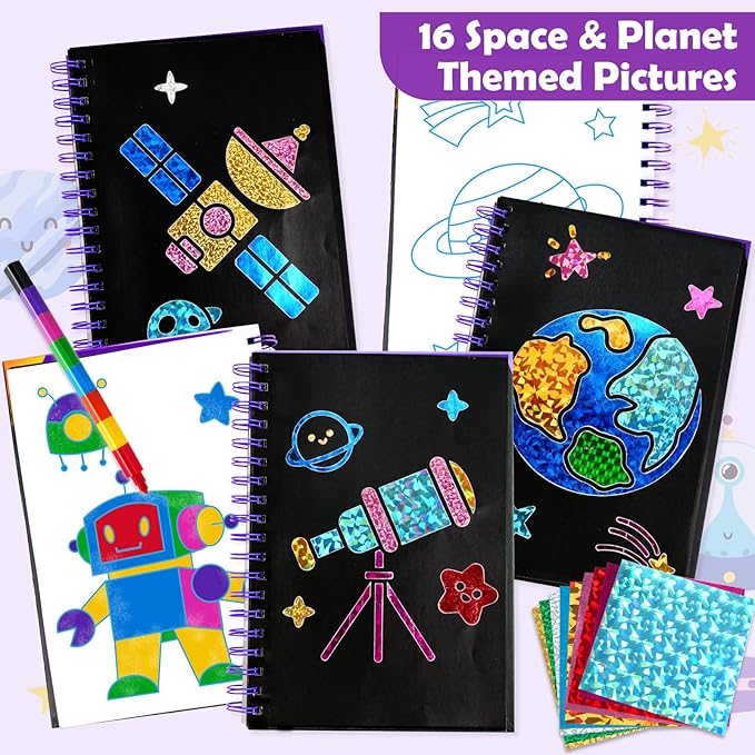 FUNNYB&G Foil Art Crafts for Kids Ages 4-8: Mother's Day 2026, Birthday Gift for Boys, Art and Crafts Supplies, Party Favors, Creative Toys for Boys 4 5 6 7 8 9 Years Old(Space)