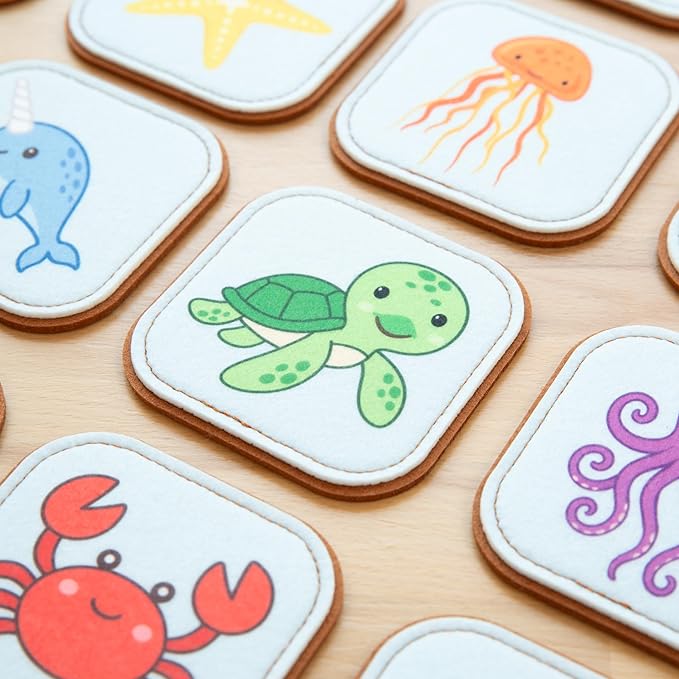 Felt Sea Creature Matching Game for Toddlers – Ocean Memory Game & Flash Cards – Soft and Safe for Ages 1+ – Montessori Preschool Learning Activity – Educational Sea Creature Toy for Girls & Boys