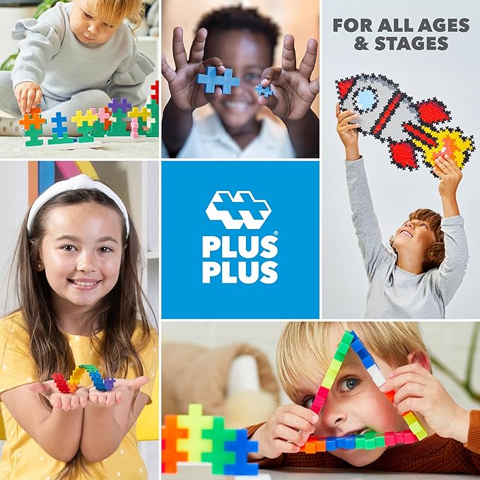 Plus Plus Building Set with Travel Case, 3D Open Ended Stem Toy for Kids, 100 Mini Interlocking Pieces, 1 Baseplate - Basic Mix
