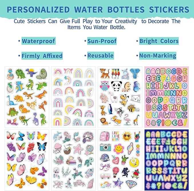 Mininoo Girls Water Bottle for School, 16oz Stainless Steel Insulated Metal Water Bottle with Straw Lid for Boys (Purple/Sky)