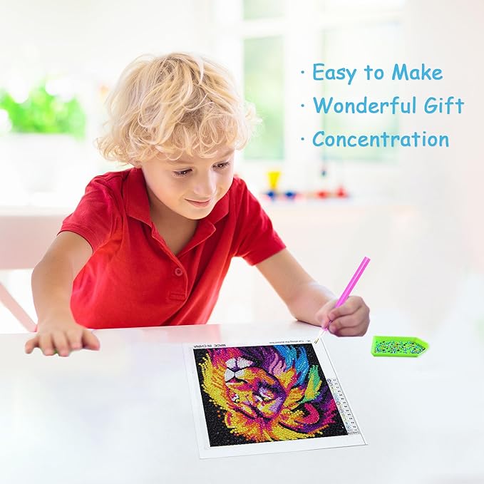 Libfx Diamond Art Kits for Kids with Frame Diamond Art for Girls Boys Beginners Arts and Crafts Ages 8-12 Birthday Gifts (Lion)
