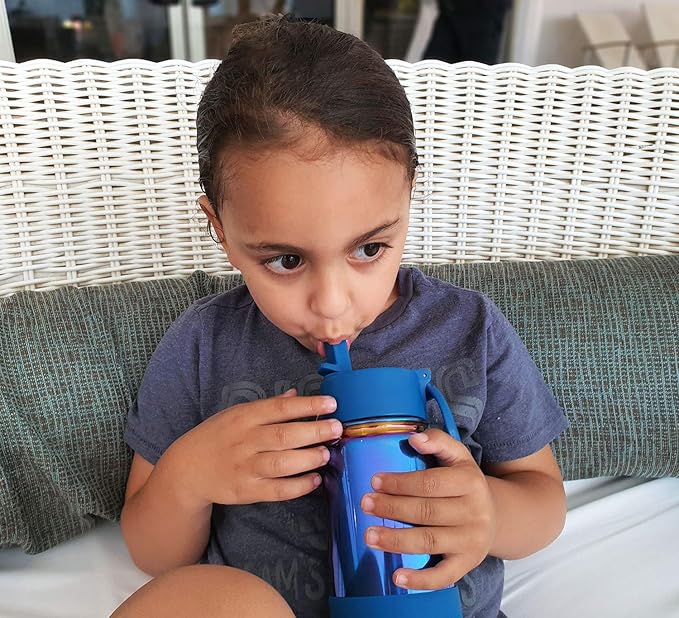 CHILLOUT LIFE 12 oz Kids Insulated Water Bottle for School with Straw Lid Leakproof and Cute Waterproof Stickers, Personalized Stainless Steel Thermos Flask Metal Water Bottle, Dishwasher Safe Color