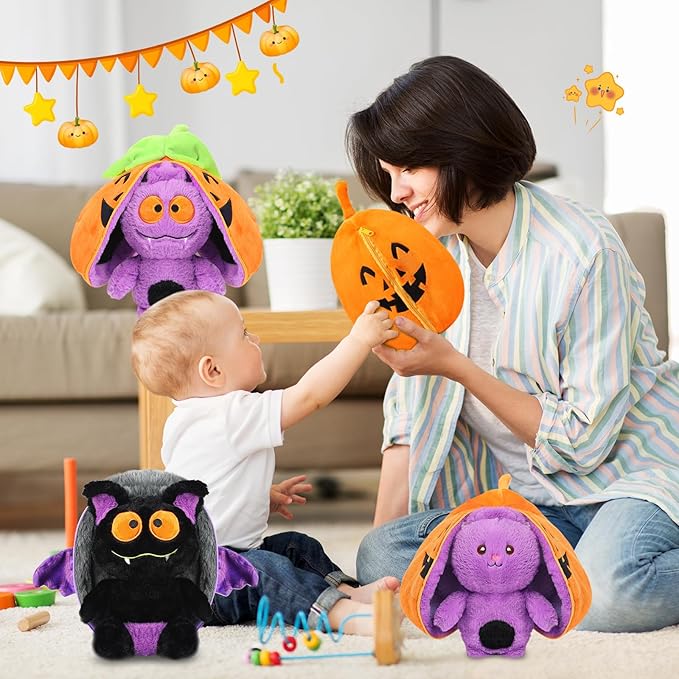MIAODAM Bunny Stuffed Animal Plush,Reversible Pumpkin Bunny Plushies, Cute Rabbit Plush Toy Gift for Toddler Girls Boys (11inch)