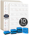 Scribbledo 10 Pack Dry Erase Handwriting Practice for Kids 9 x 12 Inch Letter Alphabet Tracing Board Whiteboard for Kids Ages 3-5 Write and Wipe Alphabet Practice Cards Letters & Erasers