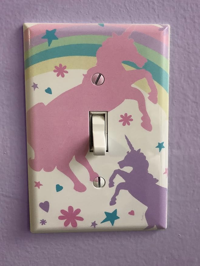 Girls Room Decor Light Switch Cover Plate Kids Room, Decorative Wall Accent for Baby Nursery, Teen Toddler Bedroom Bathroom Playroom (Pastel Unicorn)