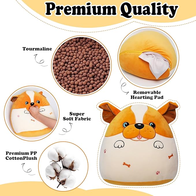 Weighted Heating Bulldog Stuffed Animals - 16 Inch Big Weighted Dog Plush Puppy Pillow Unscented Heating and Cool Animal Pad Plushies on Sofa Pillow Warmth Gift for Kid Teen Adult 4.5Lbs