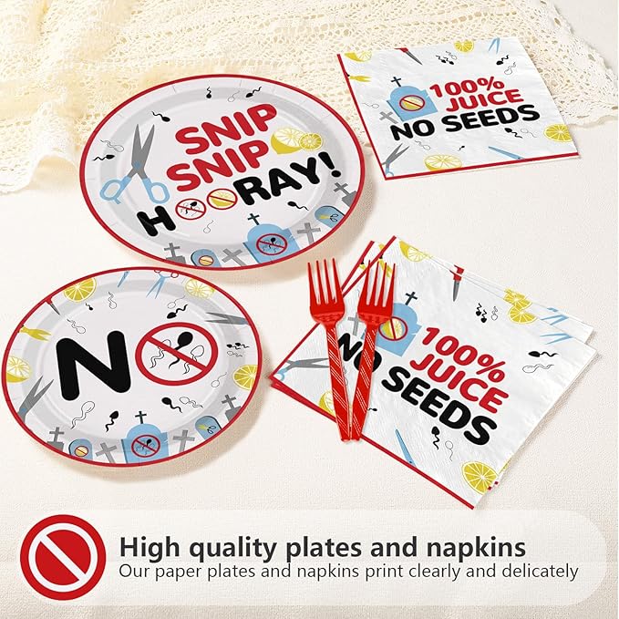 96Pcs Funny Vasectomy Party Supplies Snip Vasectomy Plates and Napkins Disposable Little Tadpole Scissors Tableware Set for Men Boys Get Well Soon Husband Boyfriend Humor Party Decorations Serves 24