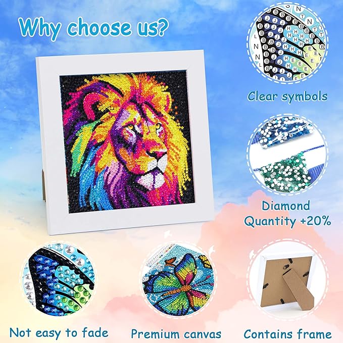 Libfx Diamond Art Kits for Kids with Frame Diamond Art for Girls Boys Beginners Arts and Crafts Ages 8-12 Birthday Gifts (Lion)