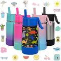 CHILLOUT LIFE 12 oz Kids Insulated Water Bottle for School with Straw Lid Leakproof and Cute Waterproof Stickers, Personalized Stainless Steel Thermos Flask Metal Water Bottle for Girls & Boys