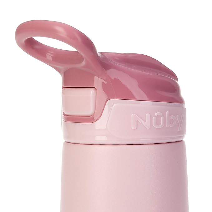 Nuby Thirsty Kids No Spill Flip-It Reflex Stainless Steel Travel Cup or Water Bottle - 10 Oz - 18+ Months - Pink - Back to School Essentials,(Pack of 12)