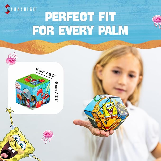 SHASHIBO Spongebob Squarepants Shape Shifting Box - STEM Magnetic Fidget Cube that Transforms Into Over 100 Shapes, Download Fun in Motion Toys Mobile App (Krusty Krab)