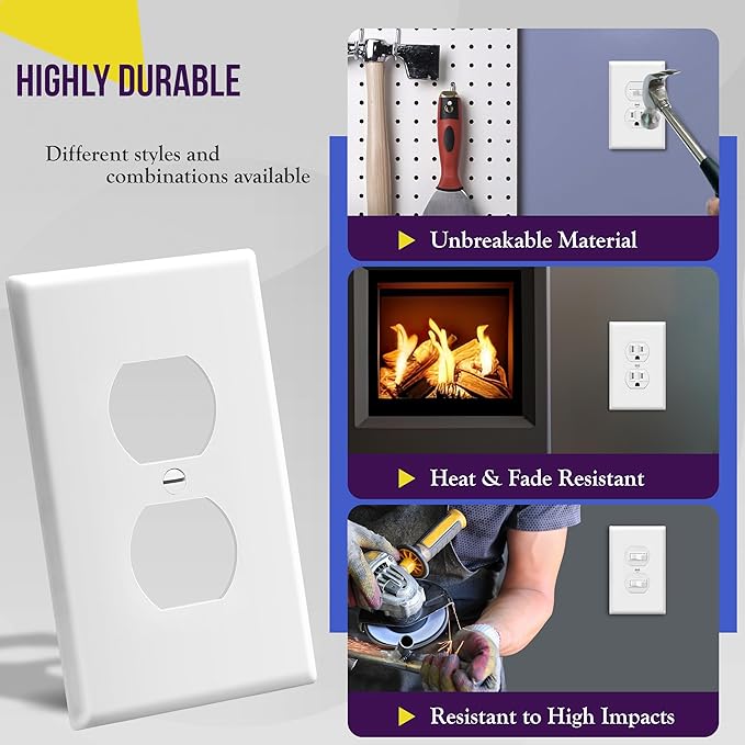 ENERLITES Mid-Size Duplex Receptacle Outlet Wall Plate, Electrical Outlet Covers Plates, Midway Size 1-Gang 4.88" x 3.11", Polycarbonate Thermoplastic, UL Listed, 8821M-W-5PCS, White (5 Pack)