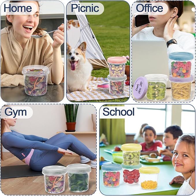 Yomarket 12pcs 16 oz Plastic Deli Containers with Screw Lids, Small Freezer Container Reusable 2 Cup Food Storage Container with Pen & Brush for Snack Salad Fruit, Microwave & Dishwasher Safe BPA Free