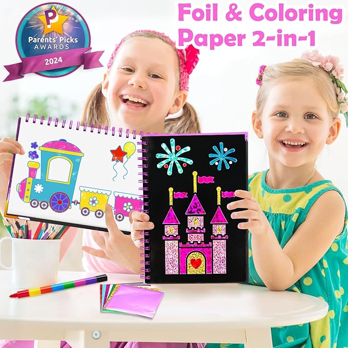FUNNYB&G Foil Art Crafts for Kids Ages 4-8: Mother's Day 2026, Birthday Gift for Girls, Art and Crafts Supplies, Party Favors, Creative Toys for Girls 4 5 6 7 8 9 Years Old(Amusement Park)
