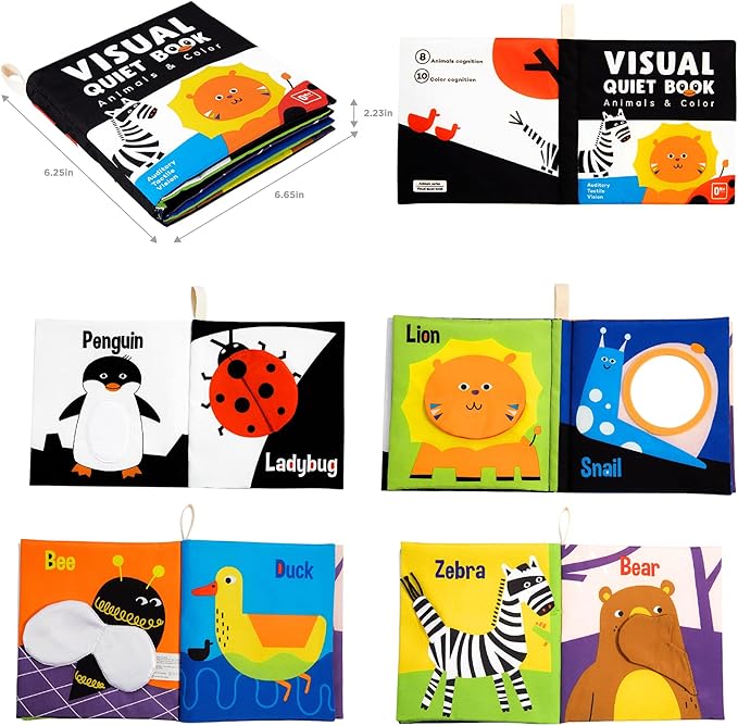 beiens Soft Baby Books - High Contrast Black & White Touch & Feel Crinkle Cloth Books for Infants & Toddlers, Early Educational Stimulation Toys, Baby Girl & Boy Gift, Animal