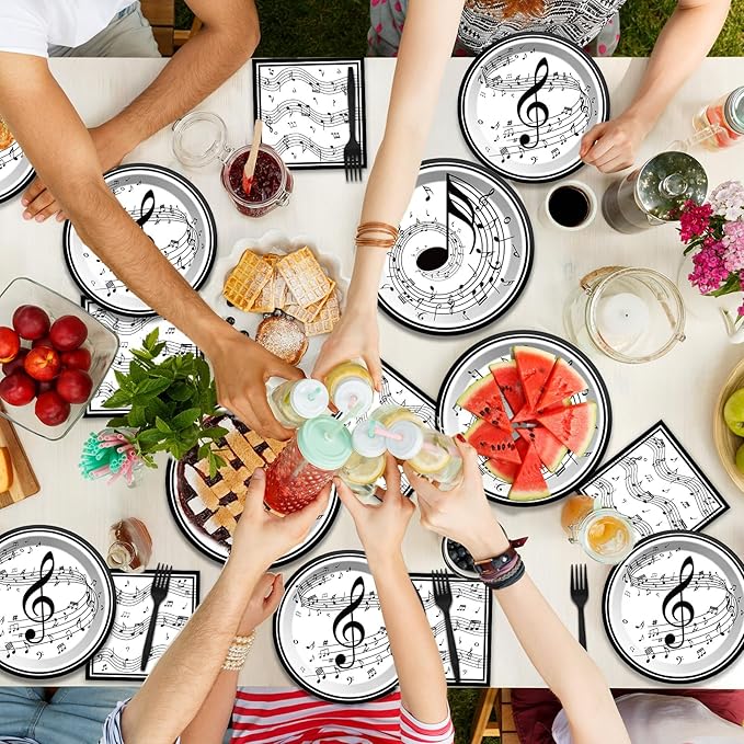 Musical Note Plates Napkins Music Themed Party Tableware Musical Notes Dinnerware Disposable Paper Plates for Baby Shower Music Concert Birthday Karaoke Party Supplies 24 Guests