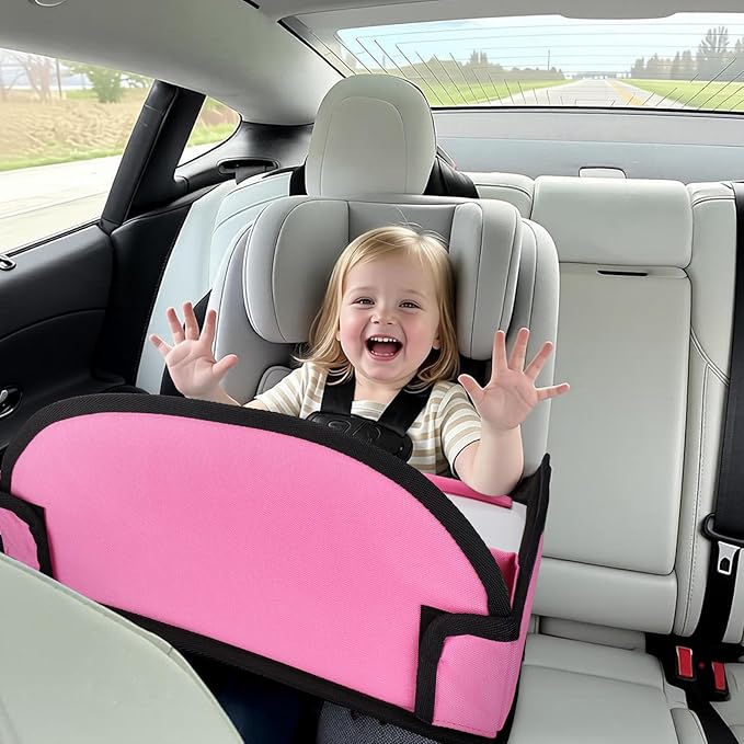 Kids Travel Tray for Airplane - Toddler Car Seat Table Tray, Road Trip Essentials for Boys & Girls, Carseat Lap Desk for Kids Road Trip Activities (Pink)