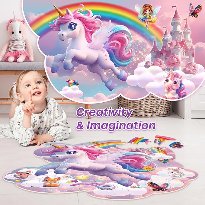 SYNARRY Unicorn Floor Puzzles for Kids Ages 4-6, Large 45 Piece Floor Puzzles for Kids Ages 4-8, Puzzles for Toddlers 3-5, Unicorn Toys Easter Basket Stuffers Gifts for 3 4 5 6 7 8 Year Old Girls