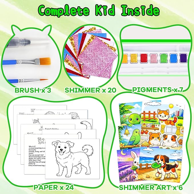 Paint with Water Coloring Books & Shimmer Art Kit for Kids, Animal Themed Arts and Crafts Set Watercolor Painting Kit, Travel Art Supplies for Boys Girls Ages 4-8, Birthday Christmas Easter Gift