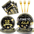 96 Pcs 18th Birthday Party Plates and Napkins Party Supplies Time To Adult 18 Years Old Birthday Party Tableware Set Black Gold 18th Birthday Decorations Favors for Boys Girls for 24 Guests