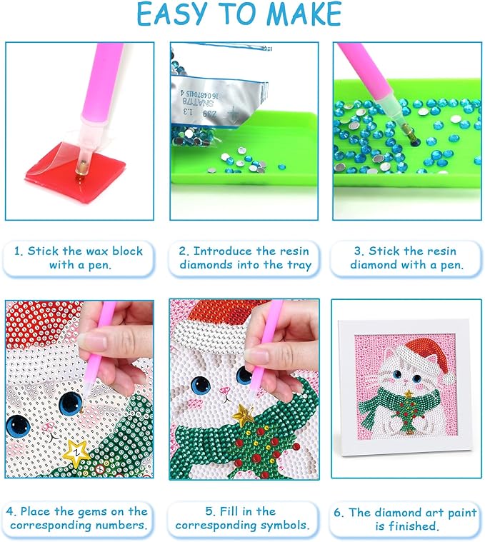 Libfx Diamond Art Kits for Kids with Frame Diamond Art for Girls Boys Beginners Arts and Crafts Ages 8-12 Birthday Gifts (Christmas Cat)