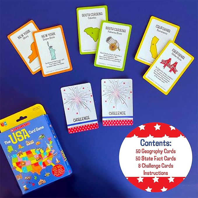 University Games, Scholastic USA Travel Card Game, Learn State Capitals and Historic Facts, Great Geography Challenge Card Game for Kids Ages 6 and Up