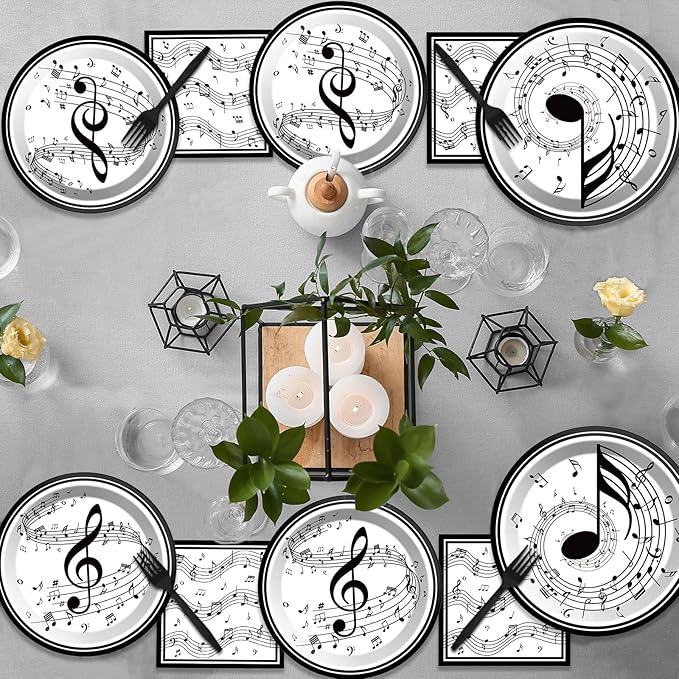 Musical Note Plates Napkins Music Themed Party Tableware Musical Notes Dinnerware Disposable Paper Plates for Baby Shower Music Concert Birthday Karaoke Party Supplies 24 Guests