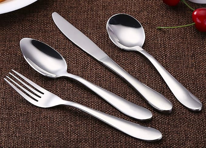 VANRA 4-Piece Children Flatware Set 18/10 Stainless Steel Child Set Tableware Set Silver Cutlery Set Silverware Dinner Utensils for Kids Toddlers (Chrome Finished) (1 Fork + 2 Spoons + 1 Knife)