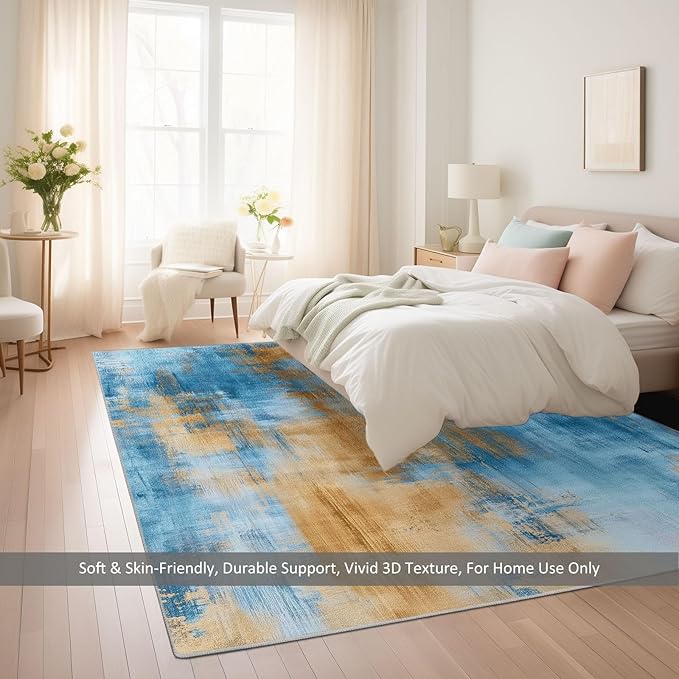 Modern Abstract Entryway Rug 2×3.6ft Washable Area Rugs for Bedroom, Ultra-Thin Non Slip Stain Resistant Soft Carpet for Kitchen, Dining Room Home Decor