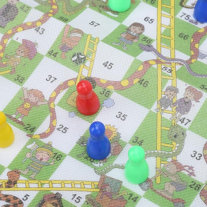 Snake and Ladder Flying Chess Set 2 in 1 Portable Family Board Game Non Woven Fabric Lightweight Durable Plastic Pieces Colorful Board for Kids Adults Indoor Outdoor Fun