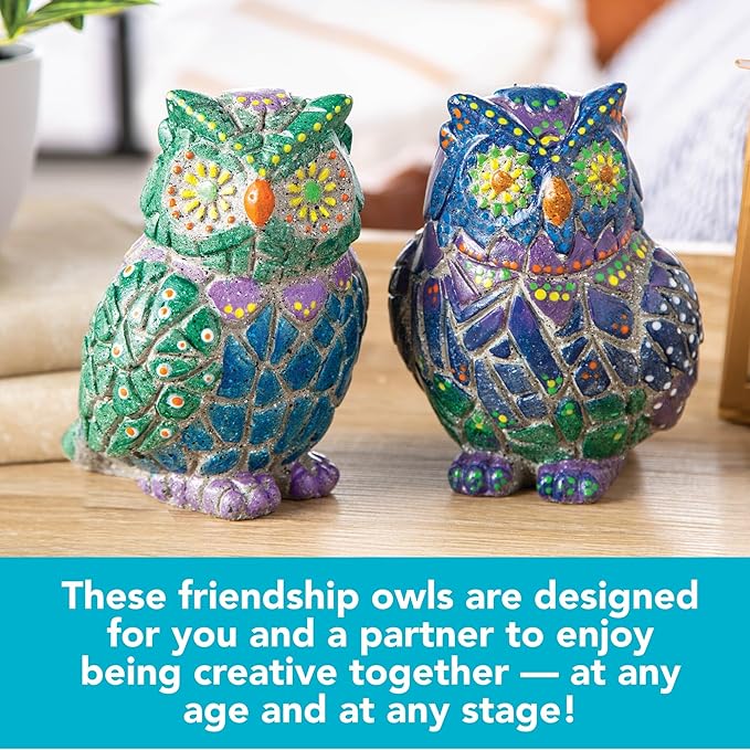 MindWare Two Creative Friendship Owls Stone Décor Painting Craft Kit for Two - Ideal Kids Arts & Crafts Kit for Ages 8 & Up - Learn How to Paint