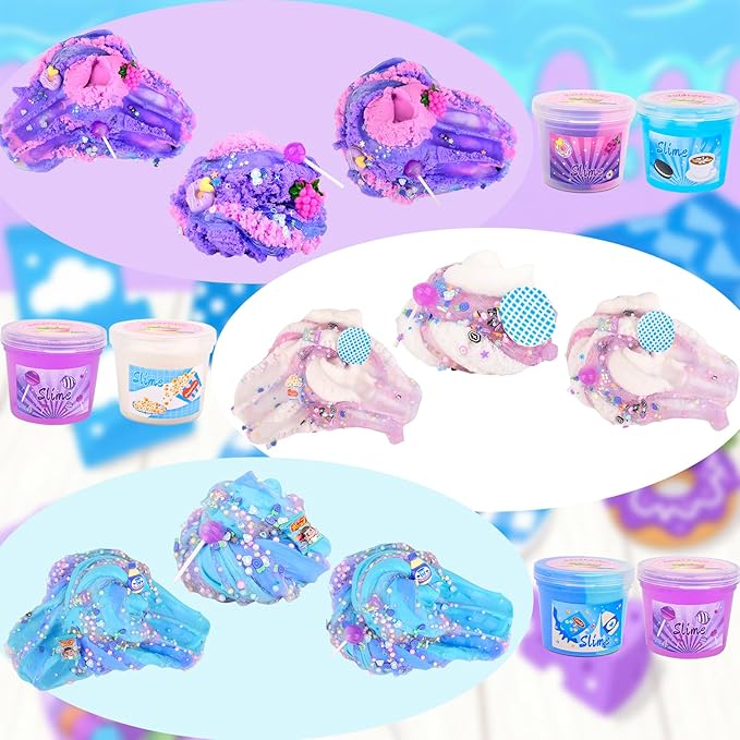 6 Pack Snacks Slime Kit for Kids-Cloud Butter Clear Slimes, Blue & Purple Snacks Slime, Soft and Non-Sticky, Party Favors, Goodie Bag Stuffers, Classroom Rewards, Birthday Gifts for Girls Boys