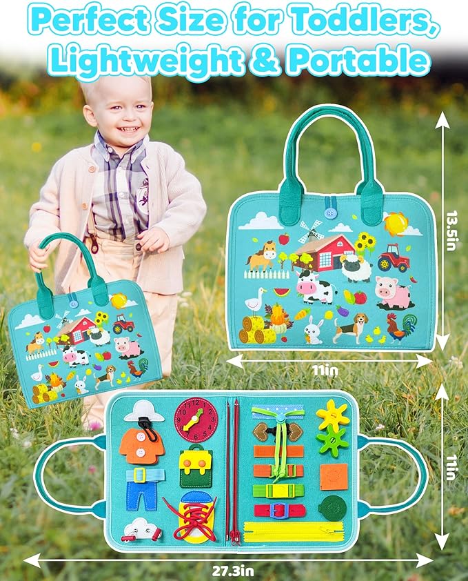 Walenty Busy Board Montessori Toys for Toddler Boy Girl Birthday Gifts, Busy Book Sensory Learning Toys for Toddlers, Educational Activities Airplane Car Travel Toy for Toddlers