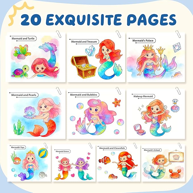 YPLUS Paint with Water Books for Toddlers, Watercolor Painting Paper Gift for Kids Ages 1-3, 2-4, 4-6, Art Craft Gift for Drawing with Brush Christmas Stocking Stuffers for Kids Toddler - Mermaid