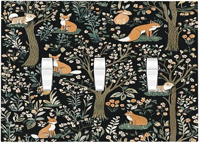 Decorative Switch Plates Fairy Forest Animals Fox Squirrel Flower 3 Gang Wall Plate Triple Toggle Light Switch Cover Faceplate Electrical Wall Panels For Bed Room Farmhouse Decor