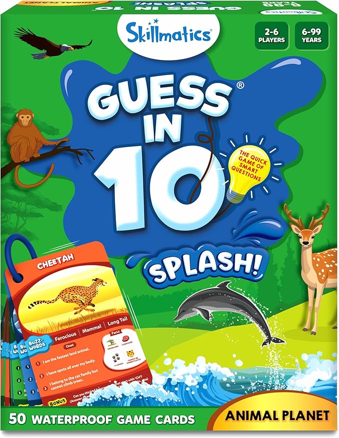 Skillmatics Guess in 10 Splash, Educational Toy & Card Game for Pool, Beach, Boat Trips, Fun Travel Gifts for Kids, Teens & Adults, Ages 6, 7, 8, 9 & Up, 2-6 Players