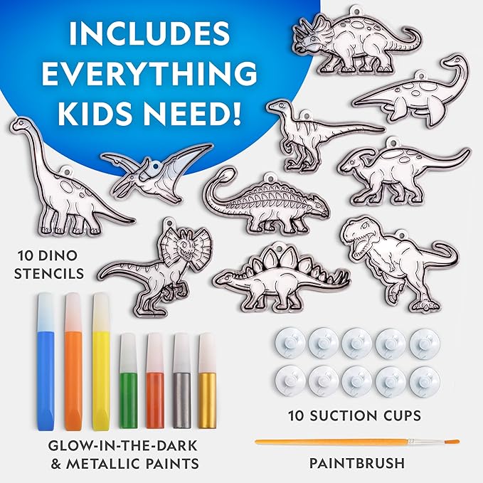 National Geographic Kids Stained Glass Kit - Glow in The Dark Dinosaur Toys, Kids Arts and Crafts Set, Window Sun Catchers, Kid Crafts Ages 4-8, Window Art Craft Kit, Suncatcher