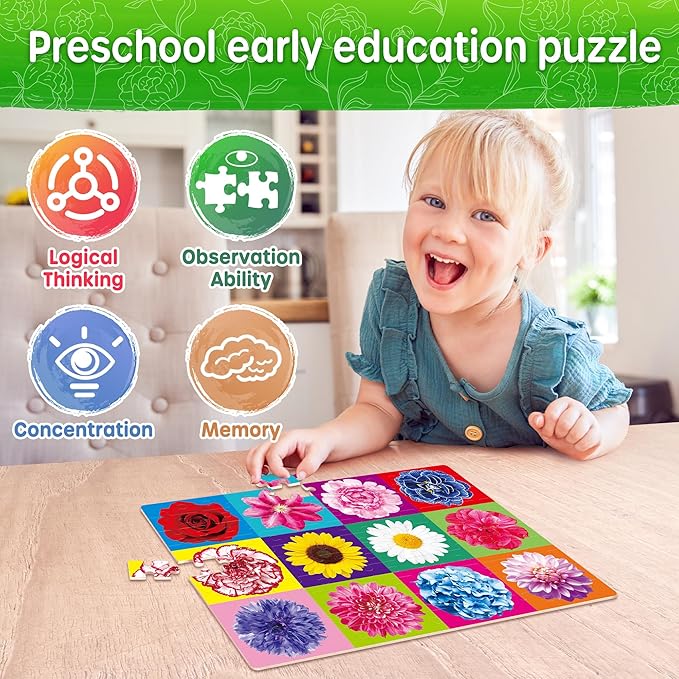 SYNARRY 100 Piece Puzzles for Kids Ages 4-6 6-8, Wooden 100 Piece Puzzle, 4 5 6 7 8 Year Old Puzzles for Kids Ages 4-8, Cat Dog Flower Donut Jigsaw Puzzle Easter Gifts for 3+ Years Old Boys Girls
