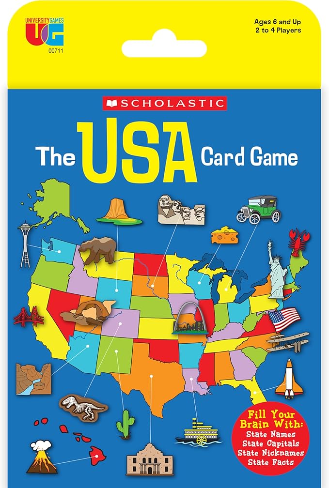 University Games, Scholastic USA Travel Card Game, Learn State Capitals and Historic Facts, Great Geography Challenge Card Game for Kids Ages 6 and Up