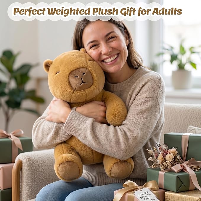 BRICHOEE 5lbs Weighted Capybara Stuffed Animals, 20'' Weighted Comfort Sensory Soothing Plush Toy, Cuddling Calming Cuddle Companion Gifts for Adults & Kids